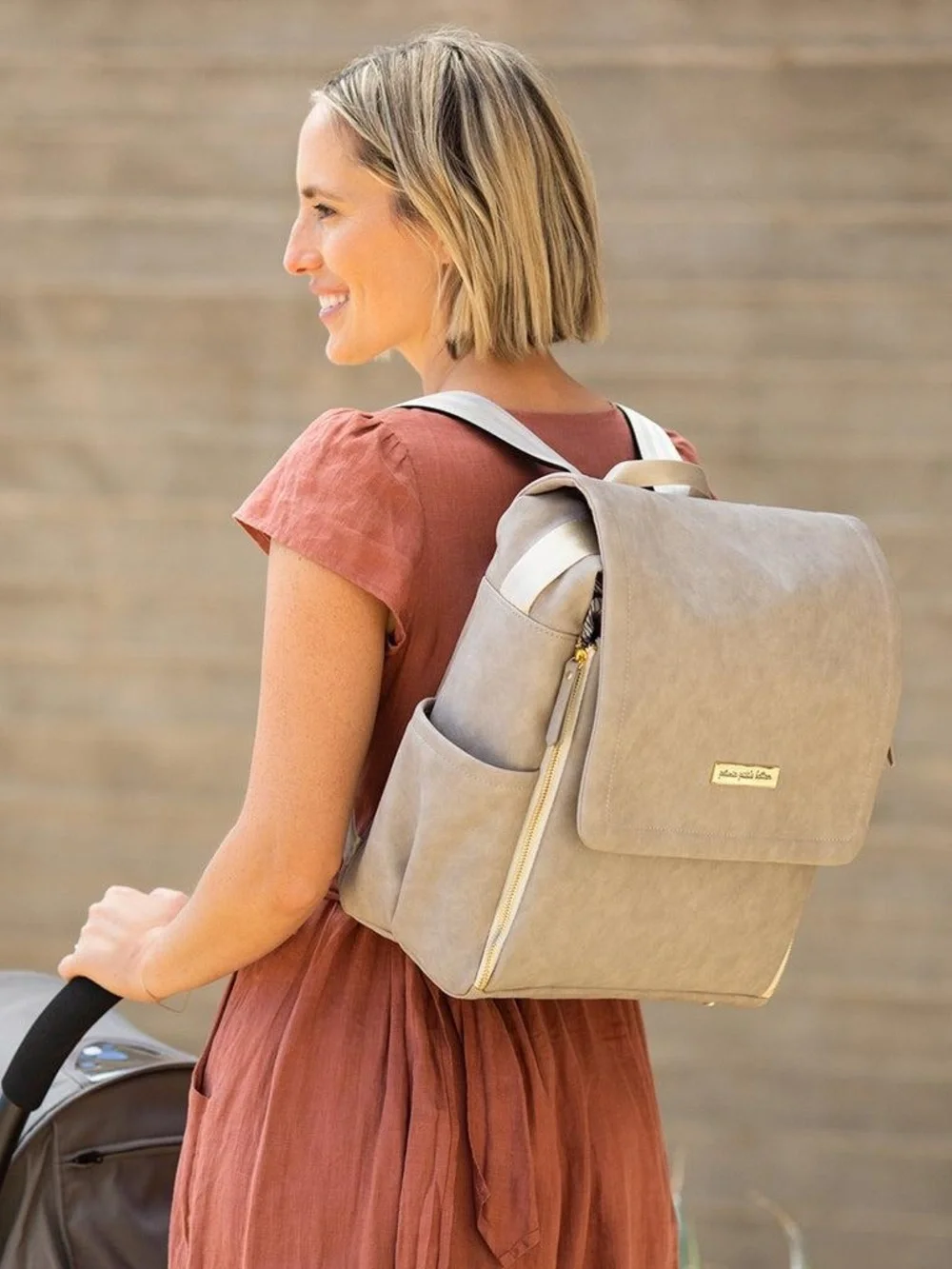 Petunia Pickle Bottom Boxy Backpack in grey matte leatherette. LIKE NEW!